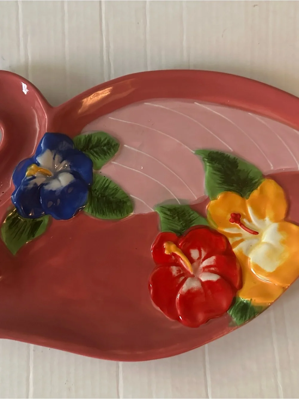 Vintage Pier 1 Imports Pink Flamingo Hand Painted Dolomite Trinket Dish Tray